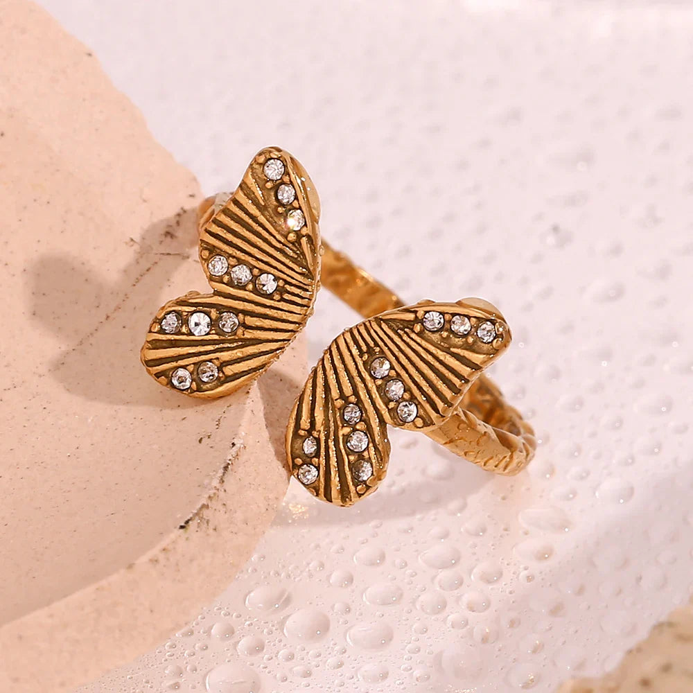 18k Diamond Accented Textured Open Butterfly Ring