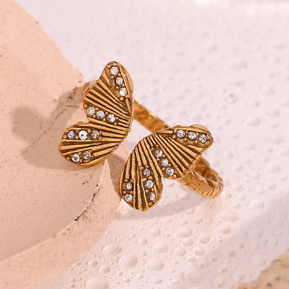 18k Diamond Accented Textured Open Butterfly Ring