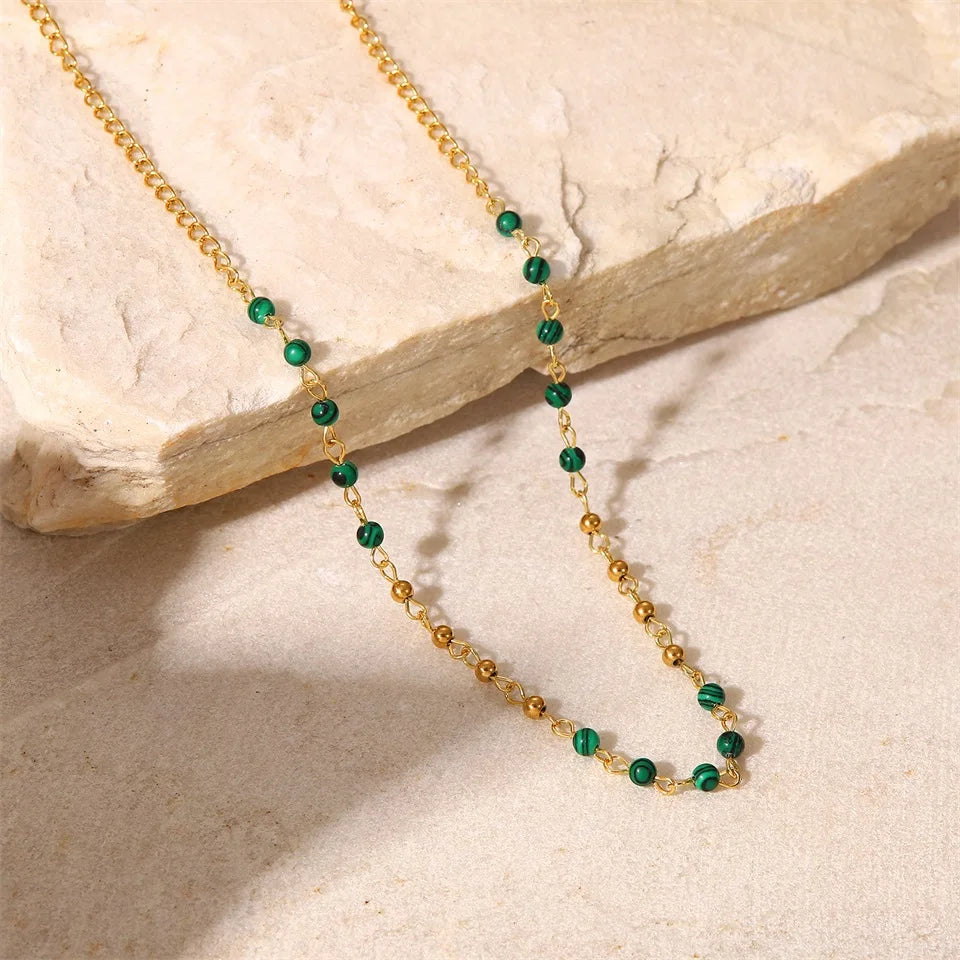 Dainty Gold & Malachite Stone Necklace