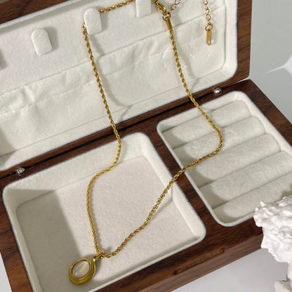 18k Classy Vintage Inspired Oval Gem Stone Necklace