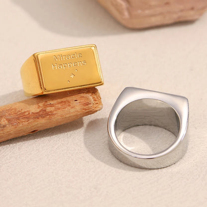 MamacitaSlay 316L roestvrij staal "Miracle Happens" letterring, waterdichte sieraden, klassieke bedelring voor dames, cadeau voor 2025