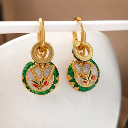 Dainty Butterfly Floral Disc Golden Huggie Hoop Earrings