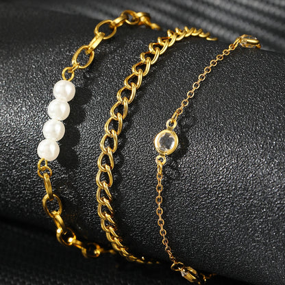 Elegant Pearl Crystal Chain Bracelet Stack