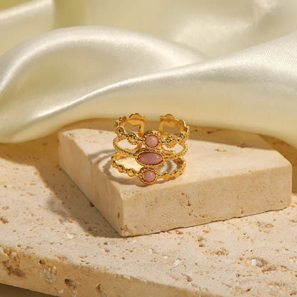 18k Triple Rose Stone Ring Stack