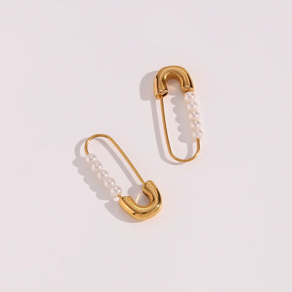 18k Pearl Accented Safety Pin Earrings