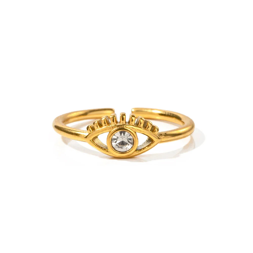 Adjustable 18k Diamond Center Evil Eye Ring