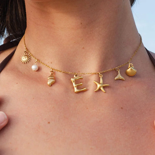 Personalized Summer Sea Shell Letter Initial Necklace