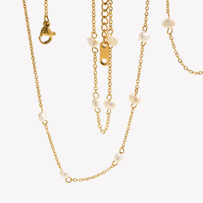 EBbelle Anti-allergie roestvrijstalen zoetwaterparelketting, armbanden voor dames, vergulde sieradenset