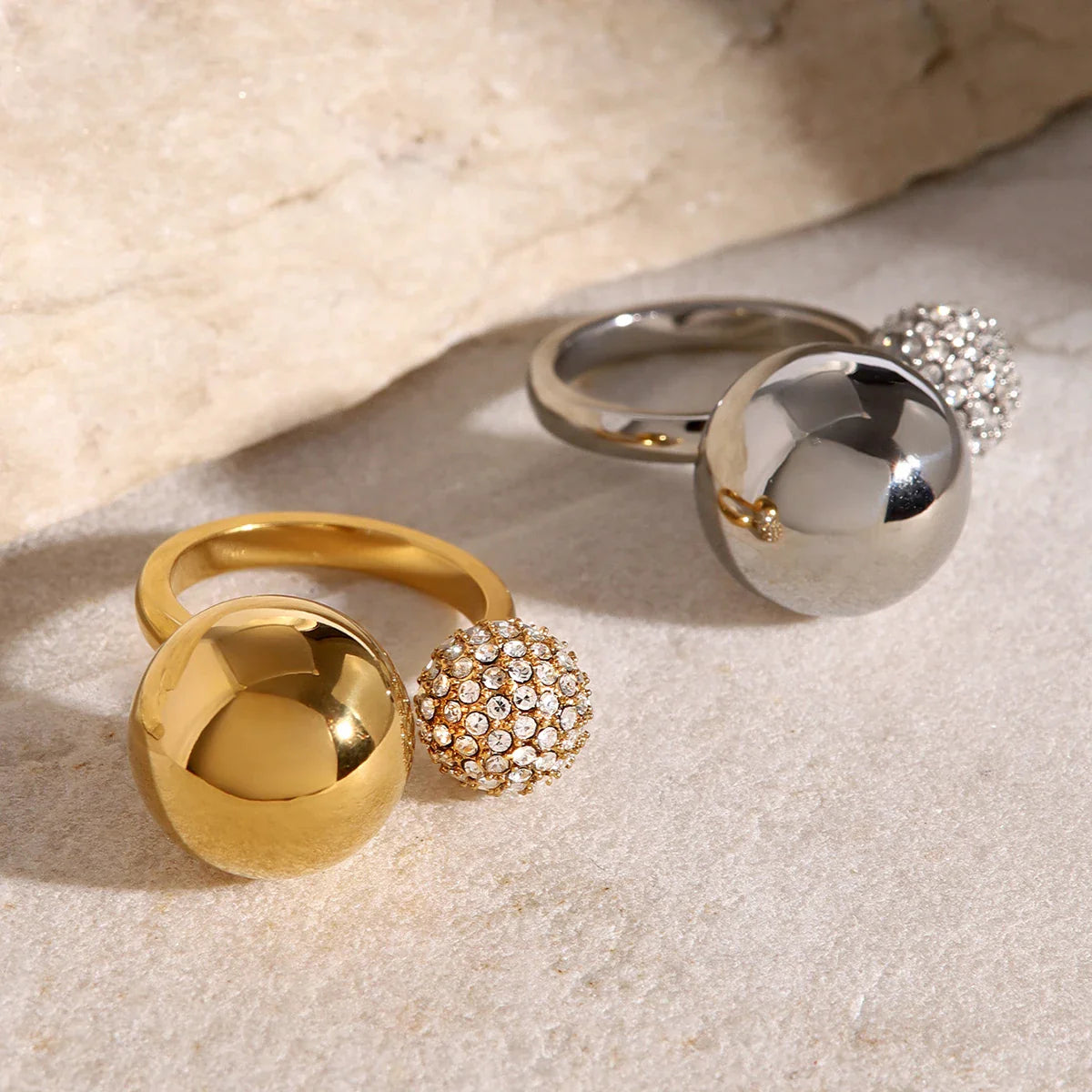 Asymmetric Diamond Accented Sphere Ring