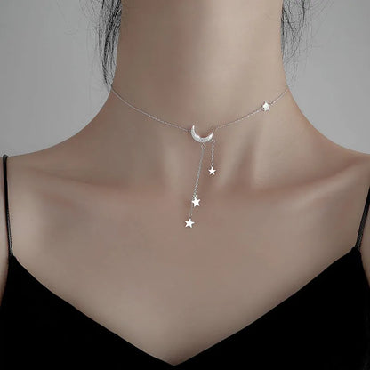Crescent Moon Dangling Star Necklace