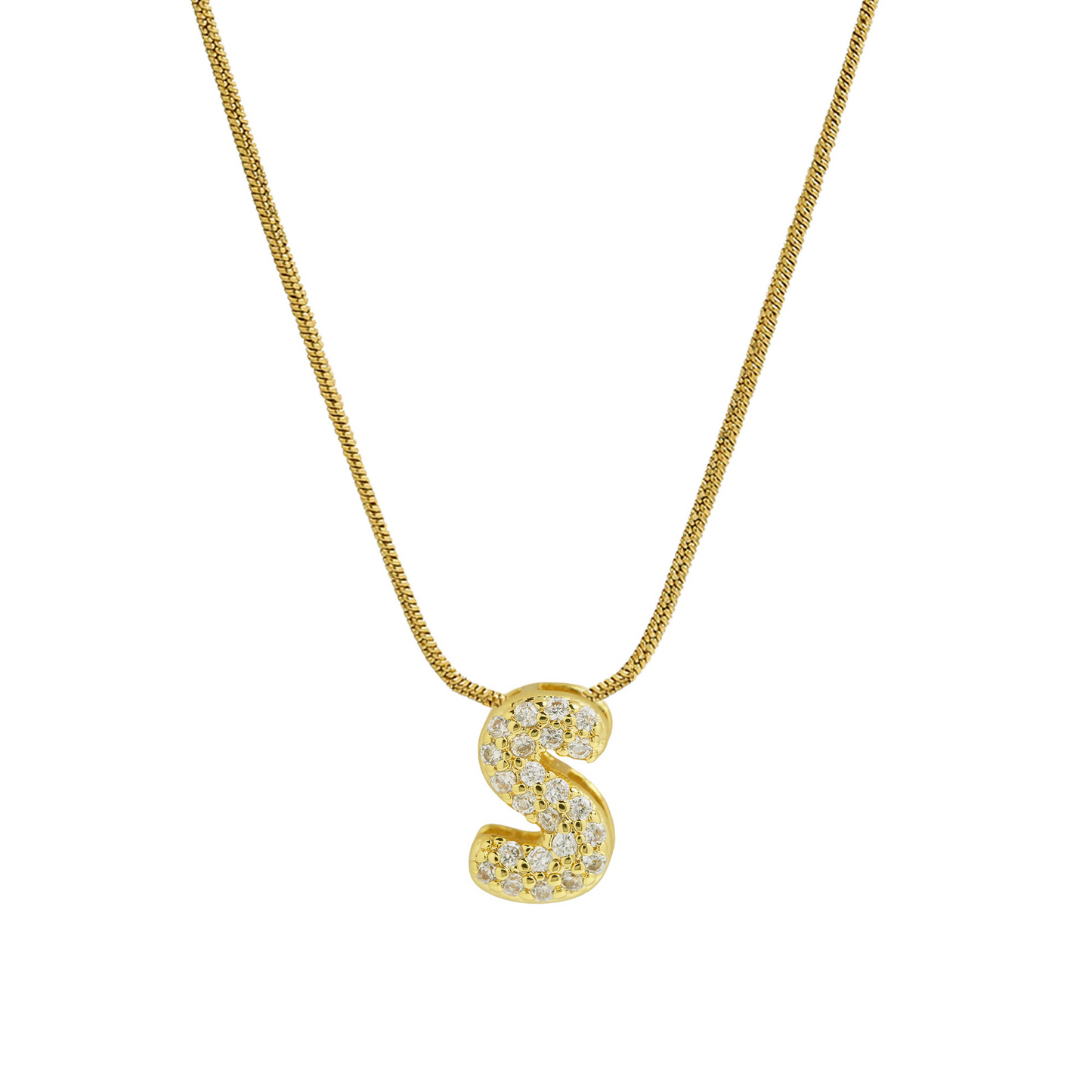 Diamond Bubble Letter Initial Necklace