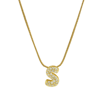 Diamond Bubble Letter Initial Necklace