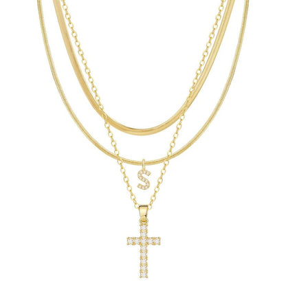 3pc 14k Diamond Accented Initial & Cross Necklace Set