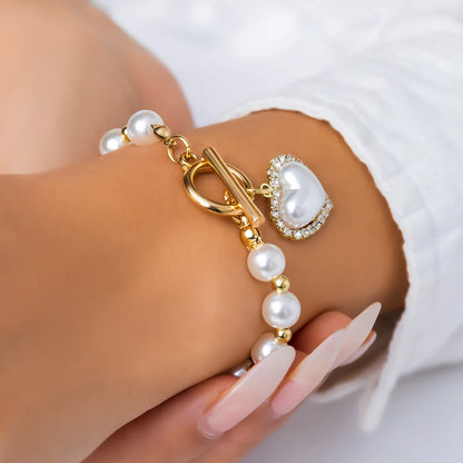 Pearl Heart Diamond Accented Bracelet