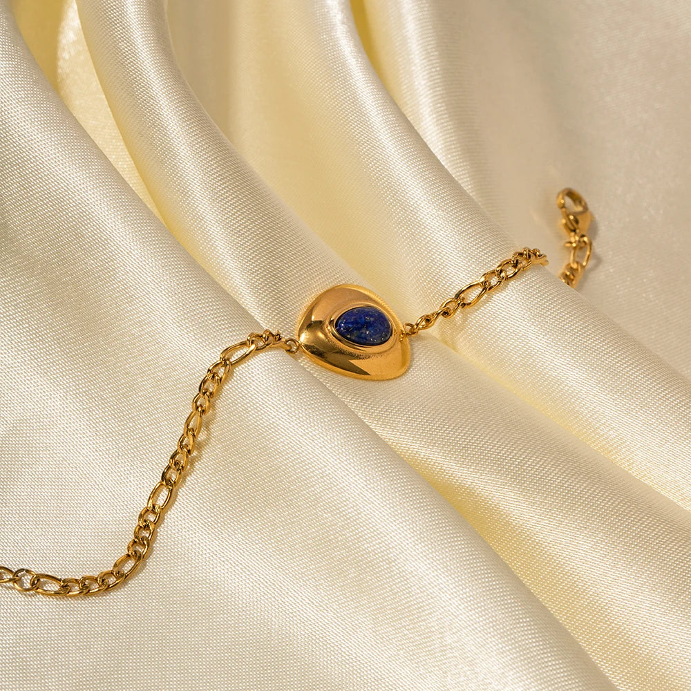 18k Figaro Chain Lapis Bracelet