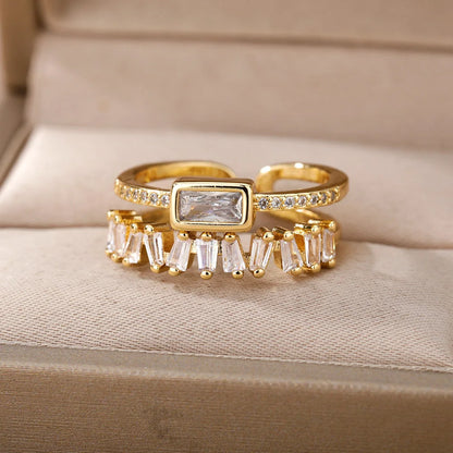 Double Layered Staggering Baguette Diamond Ring