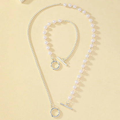 Chain & Pearl Circle Clasp Bracelet and Necklace Set