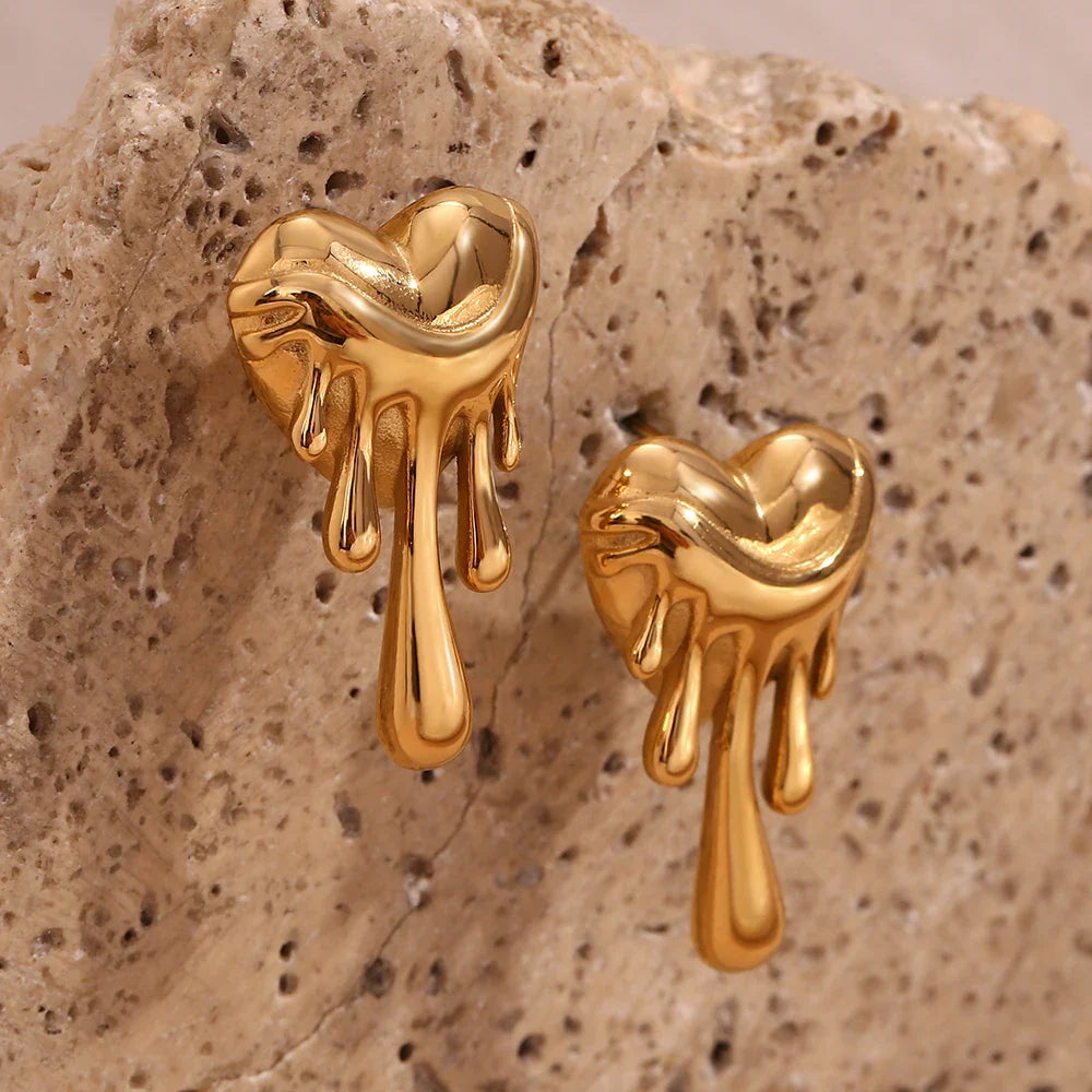 18k Melting Heart Stud Earrings