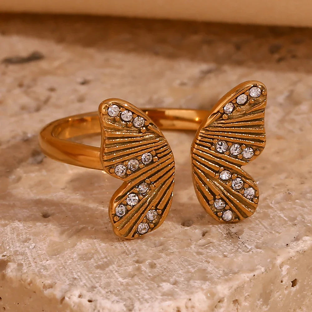 18k Diamond Accented Textured Open Butterfly Ring