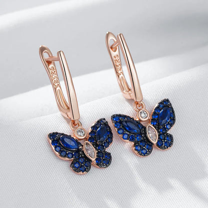 Dainty Blue Diamond Butterfly Earrings