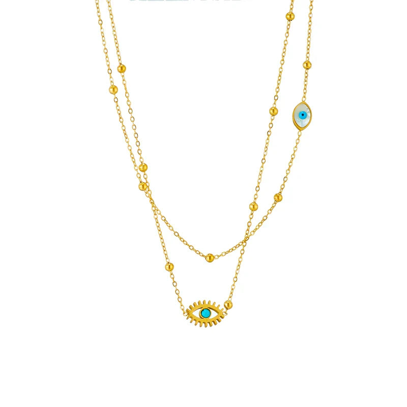 Dainty Satellite Chain Evil Eye Necklace Stack