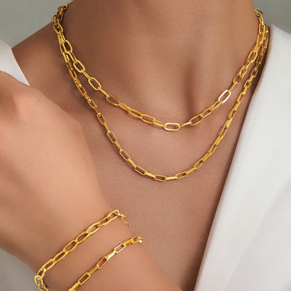 Layered Dual Paperclip Bracelet and Necklace Set