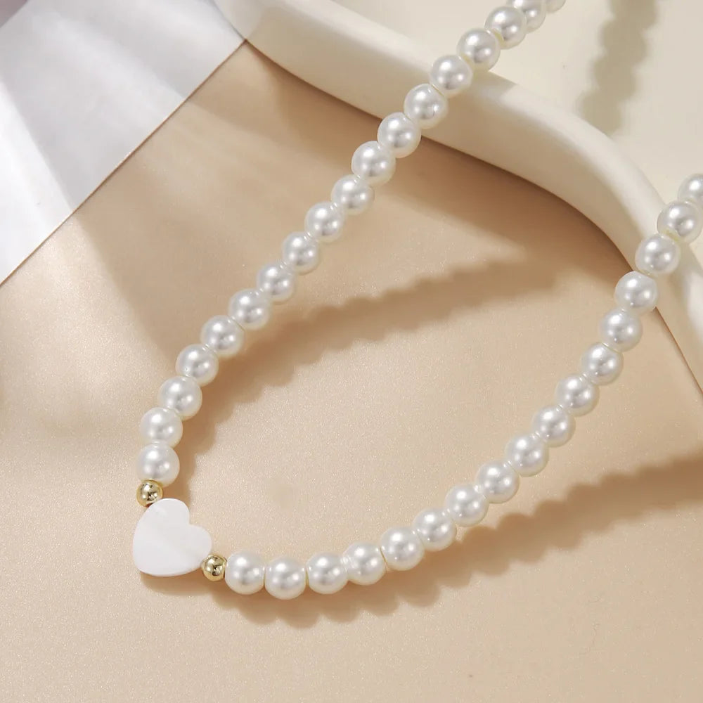 Classy Pearl Heart Choker Necklace