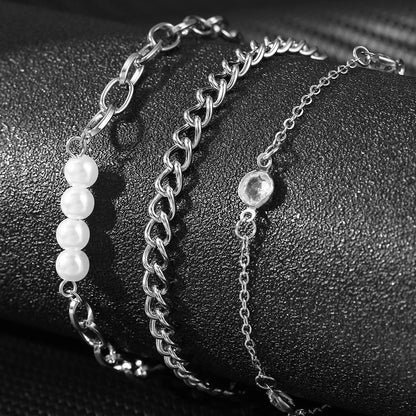 Elegant Pearl Crystal Chain Bracelet Stack