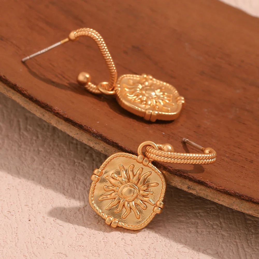 Dainty Sun Charm Textured Earring