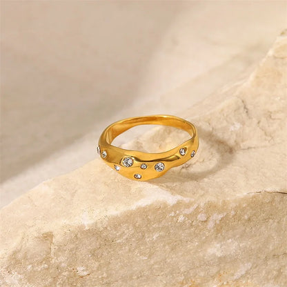 Gold Diamond Embedded Ring