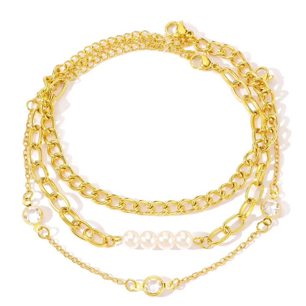 Elegant Pearl Crystal Chain Bracelet Stack