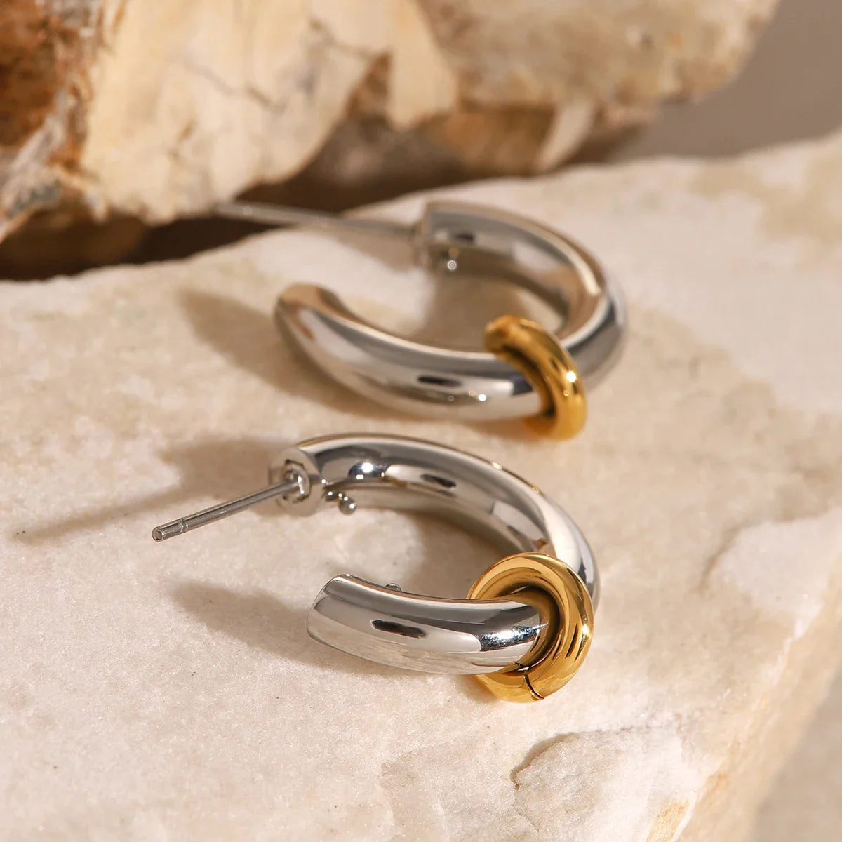 Two Tone Classic C Dual Ring Hoop Earrings