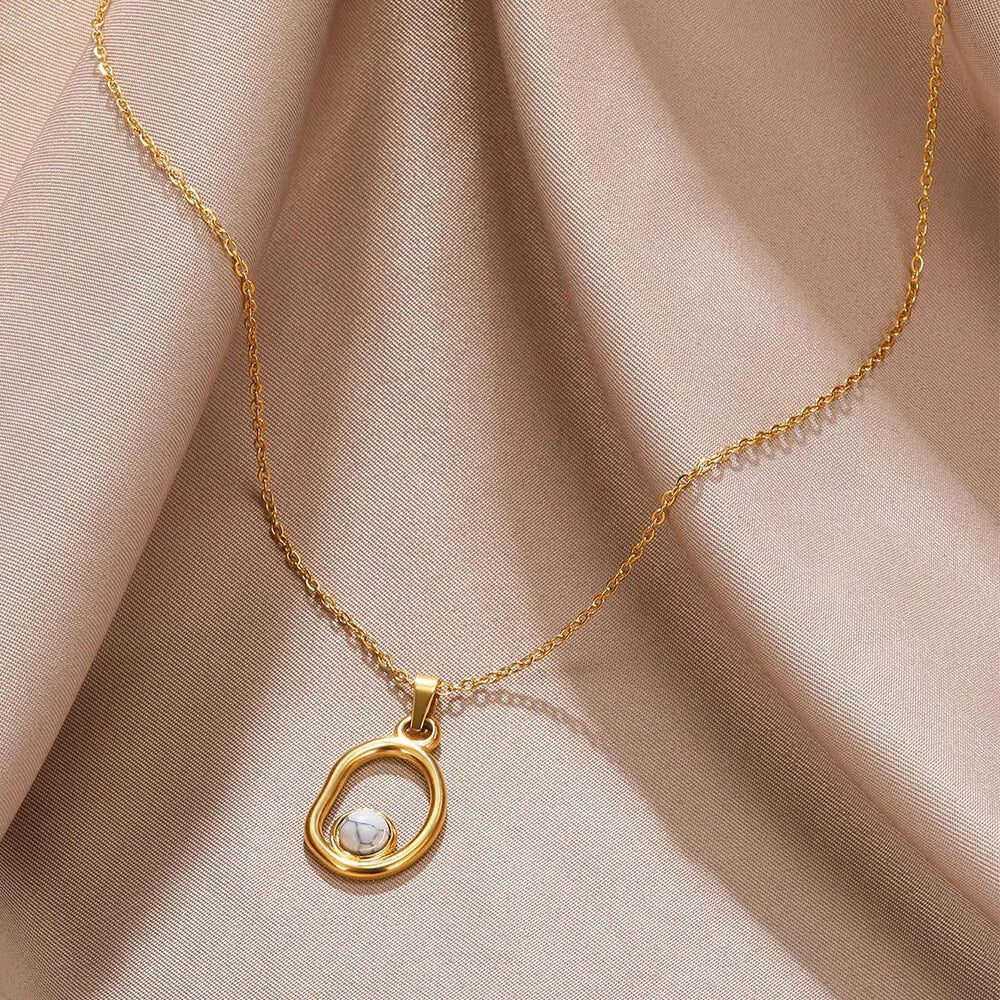 Dainty Circle Outline Stone Necklace