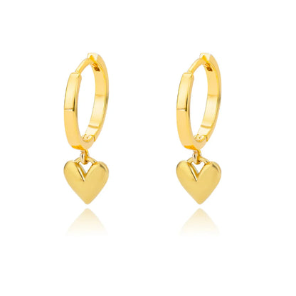 Dainty Heart Dangle Huggie Hoop Earrings