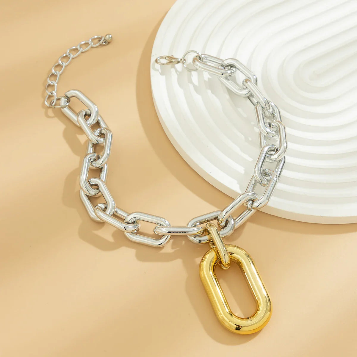 Chunky Two Tone Paperclip Bold Necklace