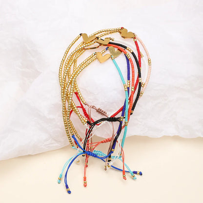 Adjustable Dainty Beaded Flat Heart Bracelet