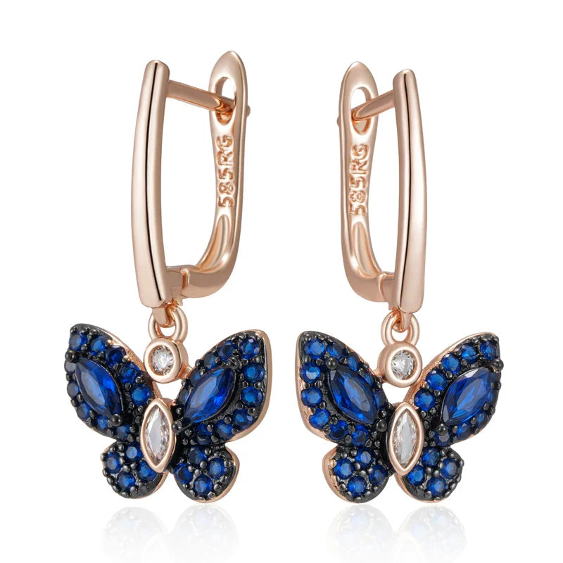 Dainty Blue Diamond Butterfly Earrings
