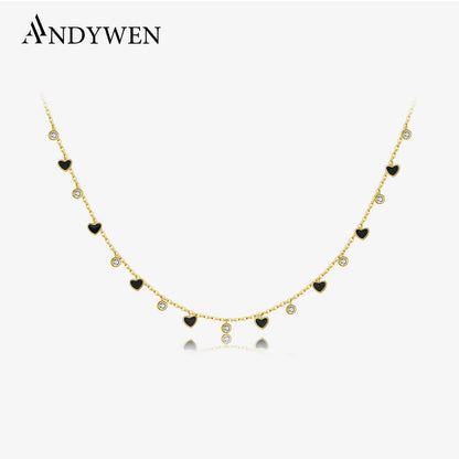 ANDYWEN 925 Sterling Silver Gold Bohemia Black Ename Charm Choker Necklace 2022 Winter Women Fashion Classic Fine Jewelry Enamel