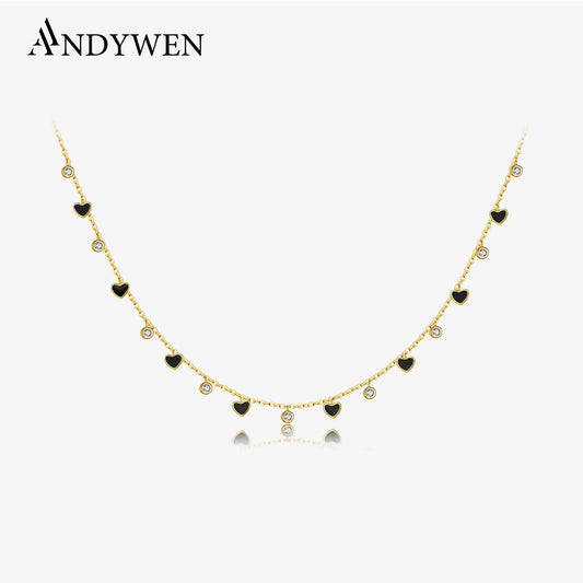 ANDYWEN 925 Sterling Silver Gold Bohemia Black Ename Charm Choker Necklace 2022 Winter Women Fashion Classic Fine Jewelry Enamel