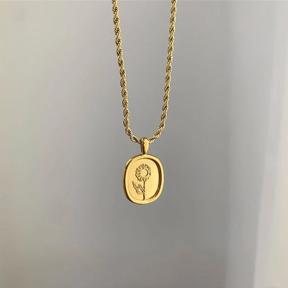Feminine Floral Pendant Rope Chain Necklace