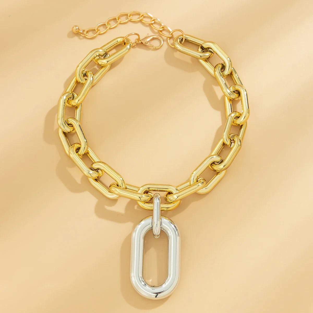 Chunky Two Tone Paperclip Bold Necklace