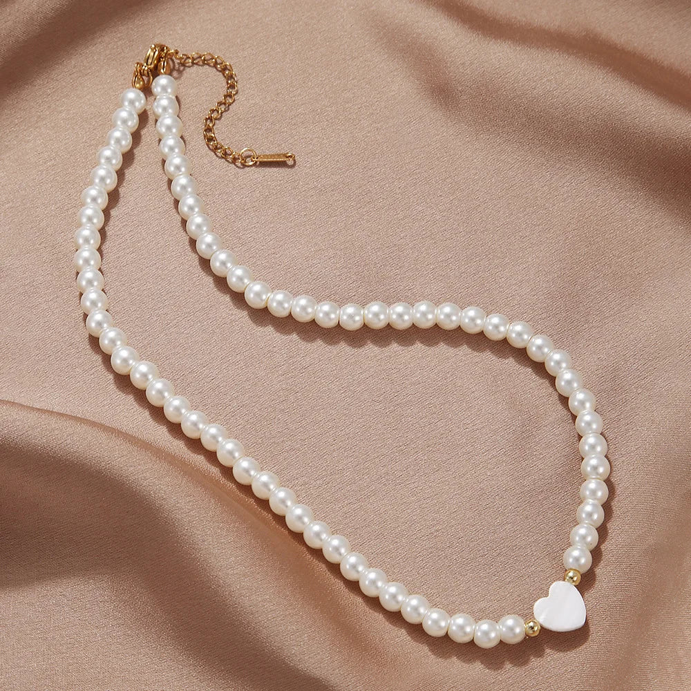 Classy Pearl Heart Choker Necklace