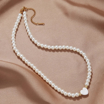 Classy Pearl Heart Choker Necklace