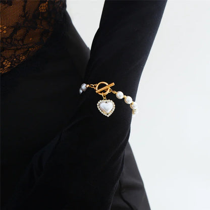 Pearl Heart Diamond Accented Bracelet