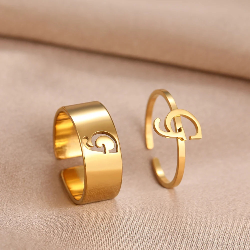 Adjustable Couples Matching Letter Rings