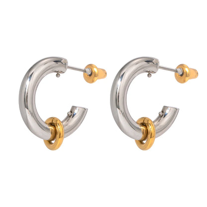 Two Tone Classic C Dual Ring Hoop Earrings