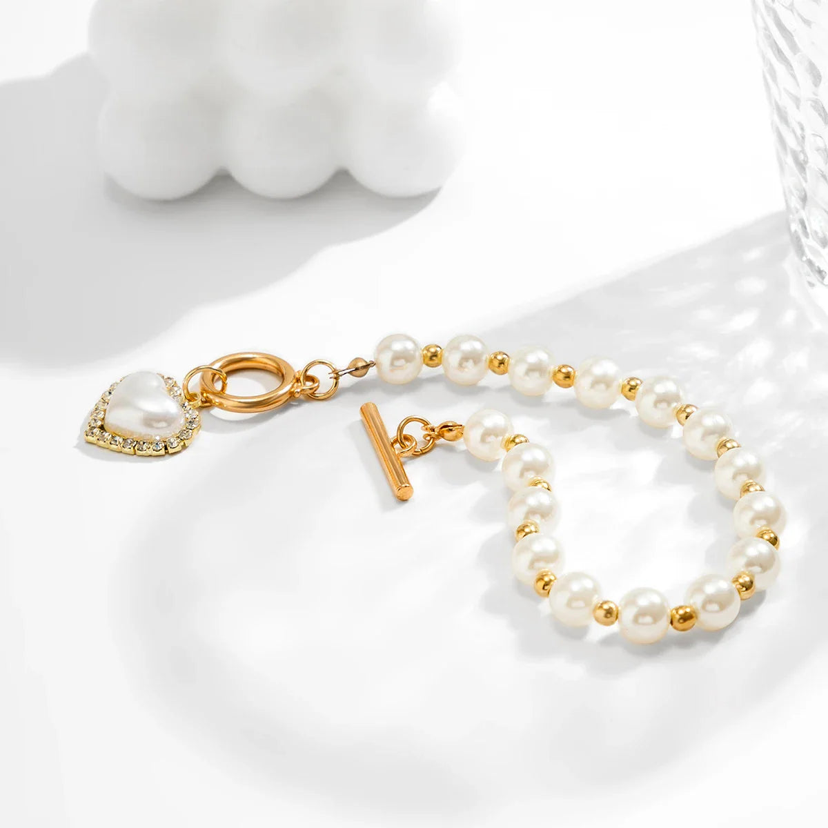 Pearl Heart Diamond Accented Bracelet