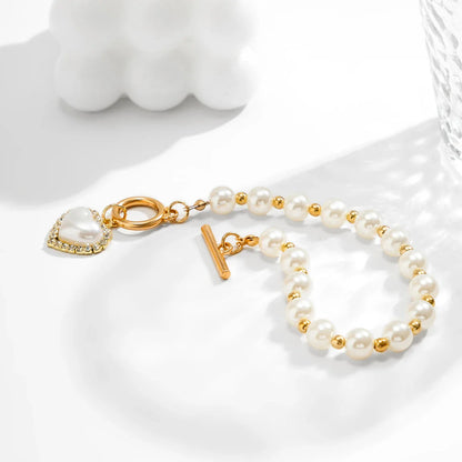 Pearl Heart Diamond Accented Bracelet