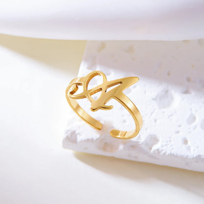 Adjustable Italic Cursive Letter Initial Ring