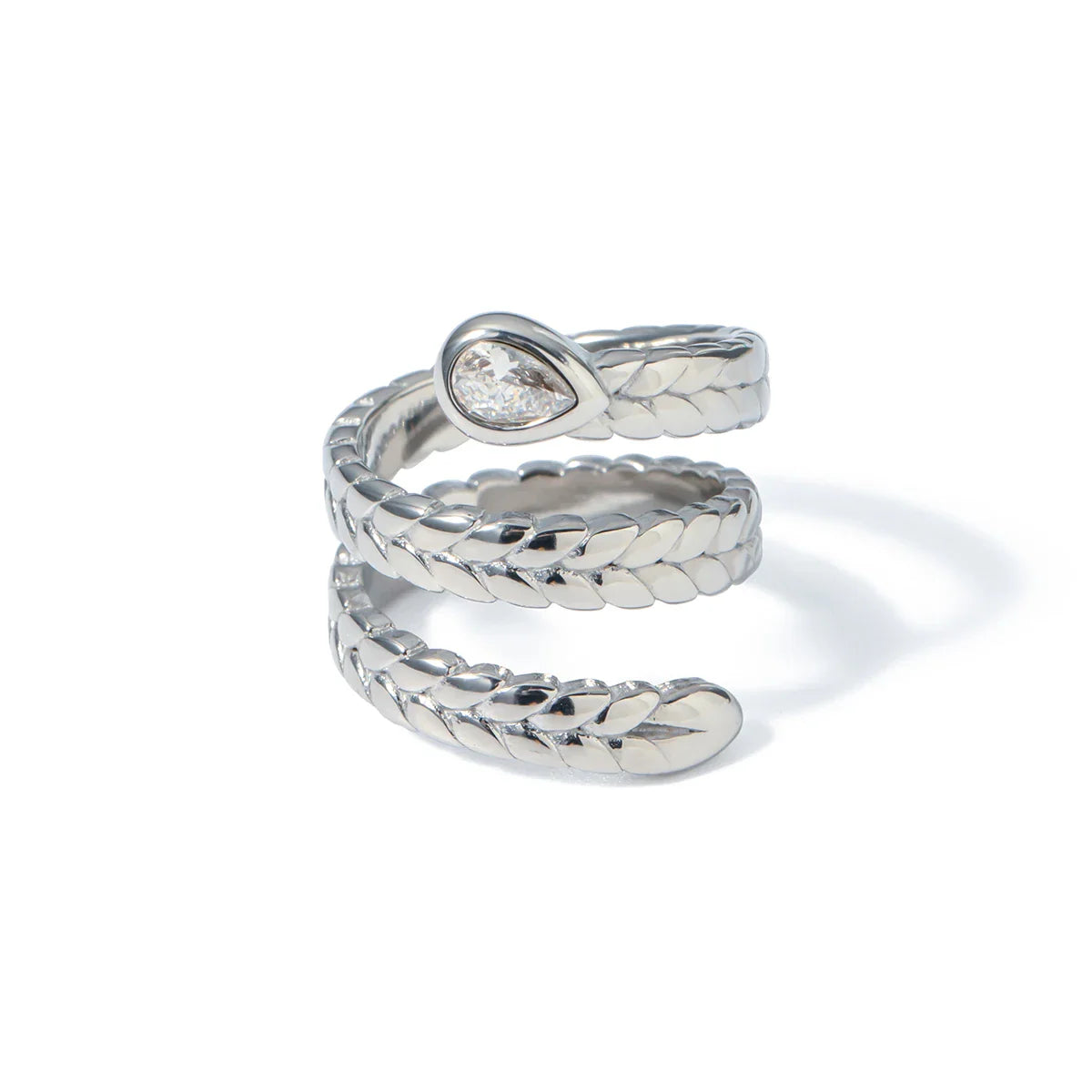 Triple Wrap Diamond Eye Leaf Textured Ring